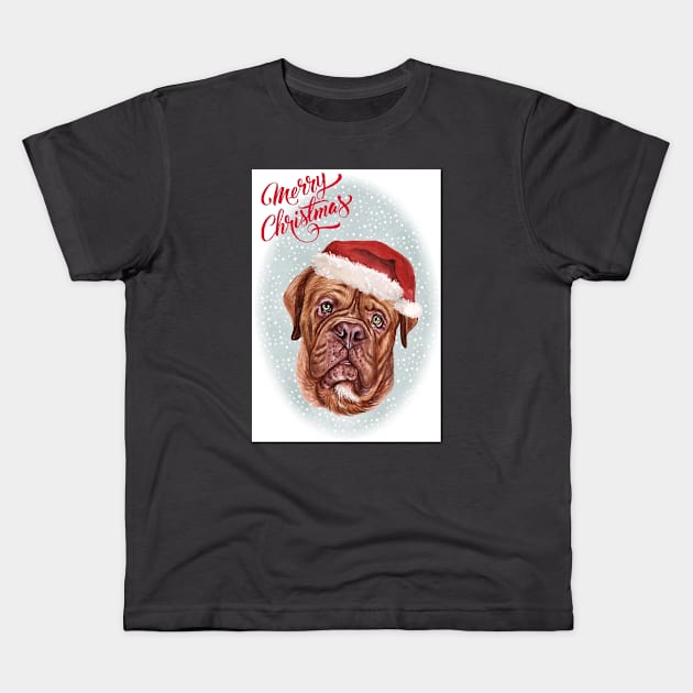 Dogue de Bordeaux Christmas Greeting Kids T-Shirt by Puppy Eyes